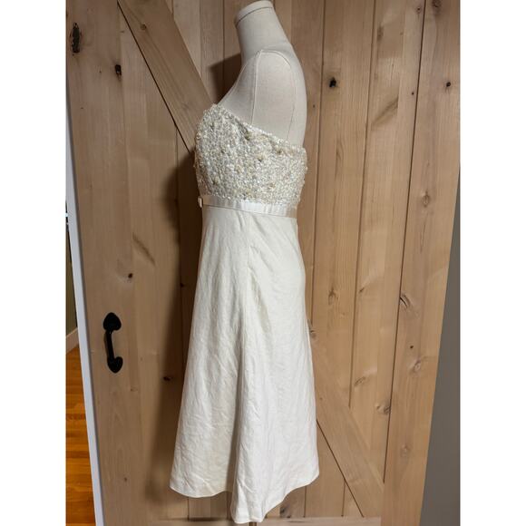 J. Crew | Everlyn Sequined Beaded Ivory Linen Strapless Dress | Size 6 - Picture 7 of 16